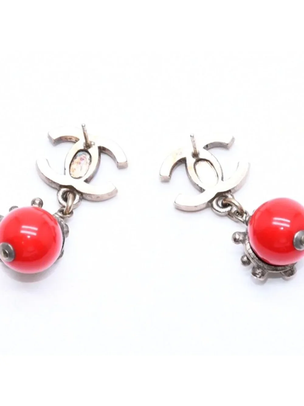 Chanel Earrings CC Logo Red Stone Rhinestone 05 Seashell